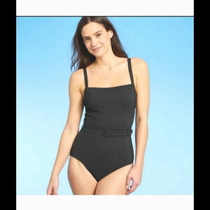 Kona Sol Ribbed Black One-Piece Swimsuit